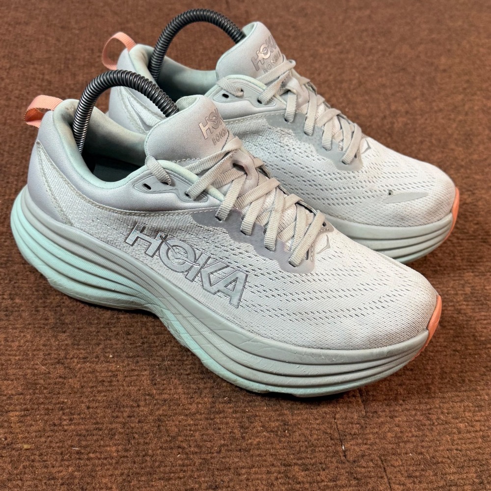 Hoka Bondi 8 Womens Running Shoes Blue Peach Size 8.5 1127952 SQB Sneakers